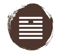 A brown circle of paint with the iChing Hexagram of Gate 14 cut out in white.