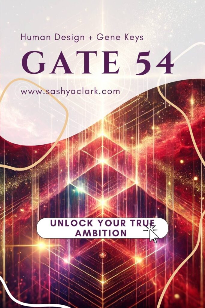 A mystical and vibrant depiction of ambition inspired by Human Design Gate 54. The artwork features a shimmering prism refracting light into shades of crimson.