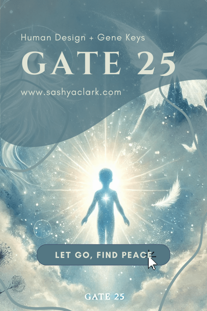 A mystical watercolor-style illustration representing Gate 25 - Innocence in Human Design. The image features soft shades of baby blue with a glowing butterflies all around.