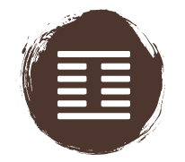 A brown painted circle with the hexagram for Gate 27 in the iChing cut out of the paint