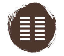 A brown circle of paint with the iChing Hexagram of Gate 44 cut out in white.