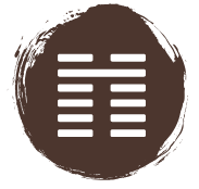 A brown circle of paint with the iChing Hexagram of Gate 8 cut out in white.