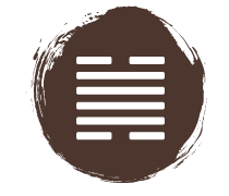 A brown circle of paint with the iChing Hexagram of Gate 28 cut out in white.