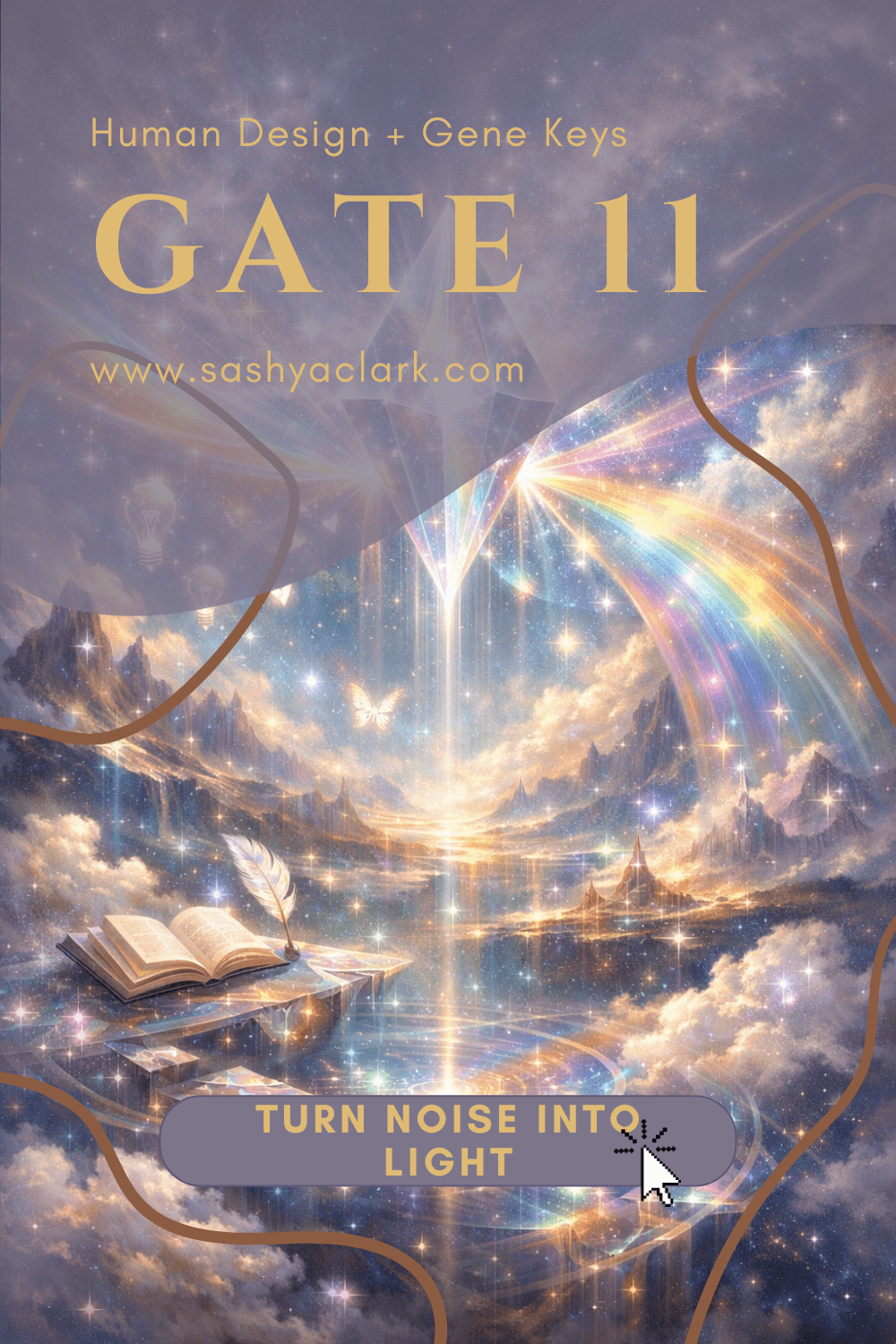 Prismatic crystal refracting soft silver and rainbow light in a cosmic sky, symbolizing inspiration, ideas, and mental clarity for Human Design Gate 11