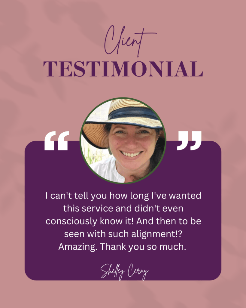 Client testimonial about Sashya Clark's Brand Clarity Report. The Text says, "Amazing, this is the service I didn't even know I needed."