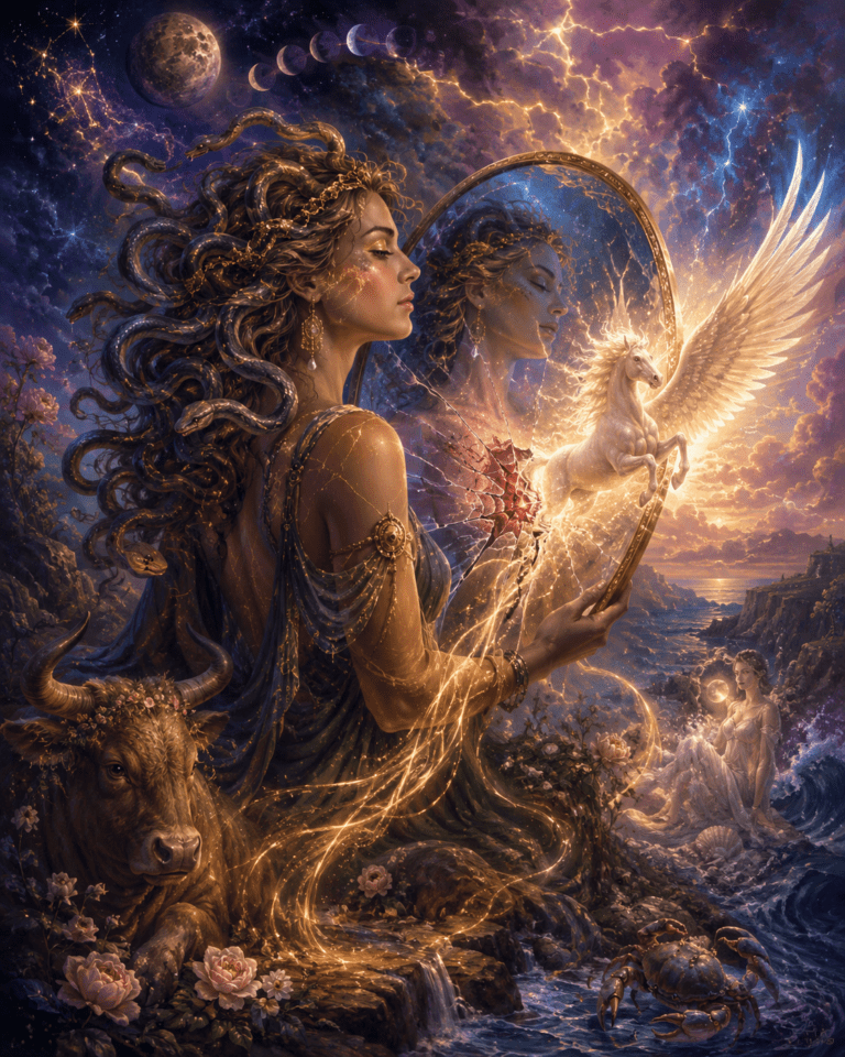 An image of Medusa and Pegasus illustrating the astrology forecast for the week of May 18