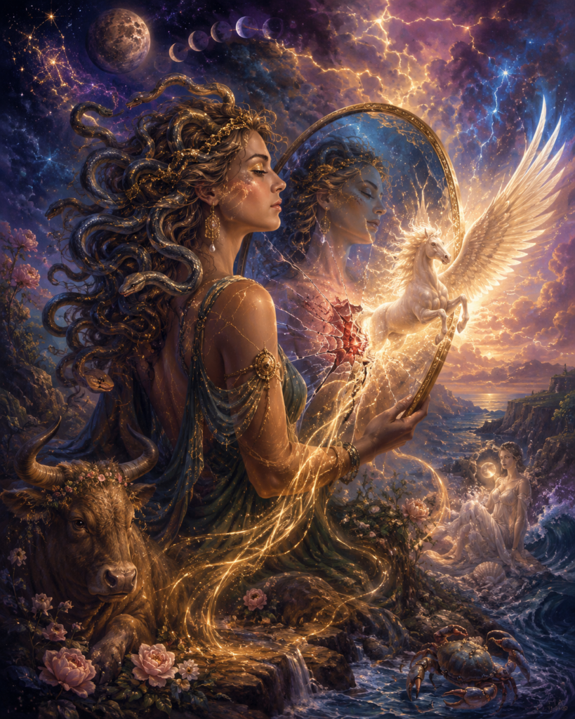 An image of Medusa and Pegasus illustrating the astrology forecast for the week of May 18