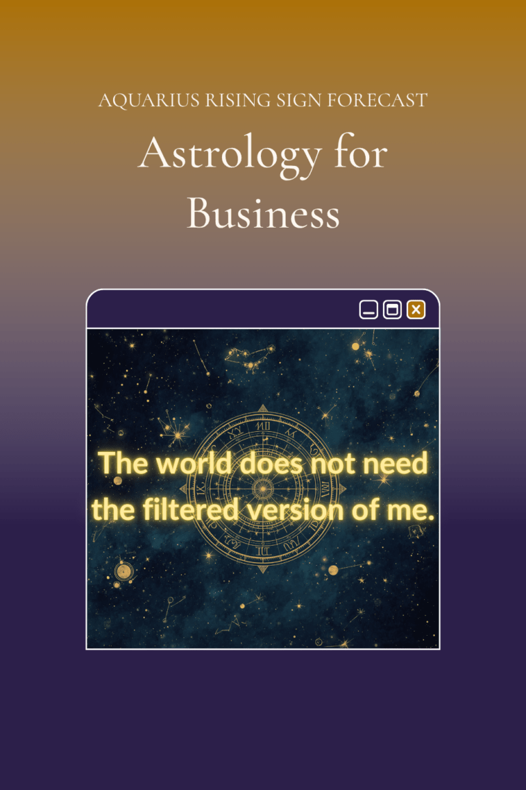 Dark cosmic Pinterest pin with gold celestial imagery and text "The world does not need the filtered version of me" — Aquarius Rising astrology forecast for Chiron in Aries 2026, Uranus in Gemini, and the Gemini New Moon June 2026. sashyaclark.com.