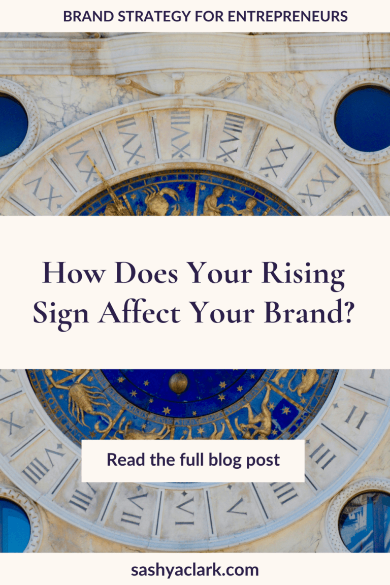 An ancient astrology wheel with multiple houses around the cirucumference. The caption reads, "How does your rising sign affect your brand? by Sashya Clark, Brand Strategist"